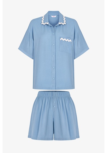 Penti Mavi Serenity Gömlek Şortlu Pijama Takımı Bl85