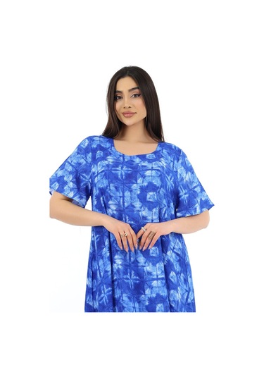 Schık Kadın Viskon Yarım Kol Kare Yaka Elbise Saks Saks