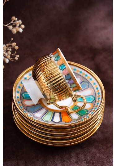 Pompeı 6 Kişilik Porselen Kahve Fincanı Takımı renkli