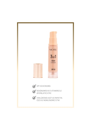 Note Cosmetique 3 in 1 Serum Concealer Nemlendirici Ve Aydınlatıcı Göz Altı Kapatıcısı SPF50 00 Light