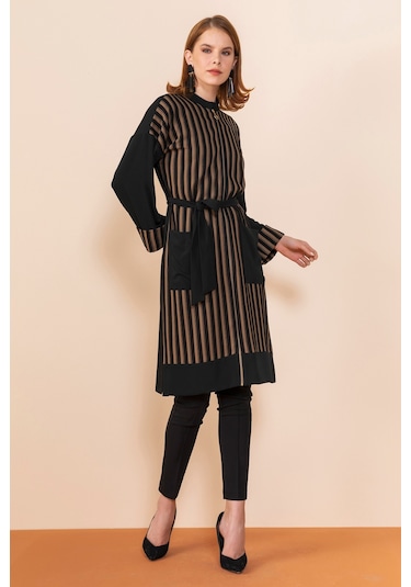 Serpil Exclusive Çizgili Modern Tunik Şık Ve Zarif Tasarım Siyah-haki
