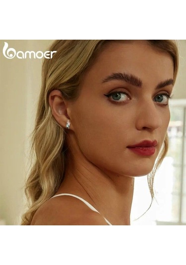 Bamoer 925 Ayar Gümüş Kabuklu Saplama Küpe Kakma Yeşil Zirkonya Hipoalerjenik Küpe Kadınlar İçin Okyanus Serisi Takı