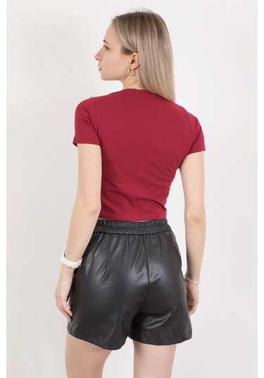 Giysa Kadın Bisiklet Yaka Pamuklu Basic T-shirt Bordo Ms0000102 Bordo