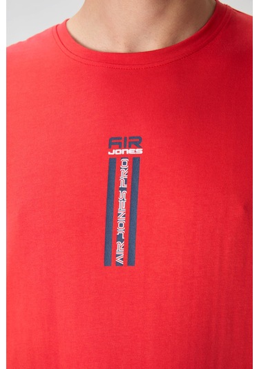 Tommy Life Fiesta %100 Pamuk Kalın Yumuşak Dokulu Oversize Fit Baskılı Erkek T-shirt - 88360 Kirmizi