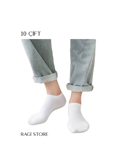 Ragi Store Unisex Patik Çorap 10 Çift Beyaz