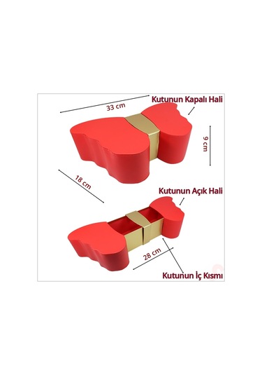Kelebek Kutu, 33 X 18 X 9 Cm - Kırmızı, 1 Adet