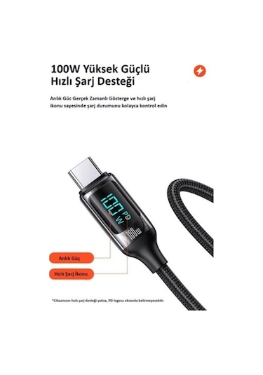 Novahub Usams Us-sj546 Dijital Çipli Örgülü 1.2m 100w Pd Type-c Hızlı Şarj Kablo