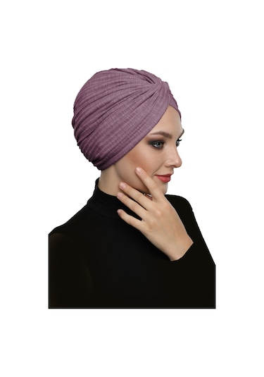Çapraz Penye Astarlı Koyu Leylak Hazır Türban Tesettür Havuz Bonesi Koyu Leylak