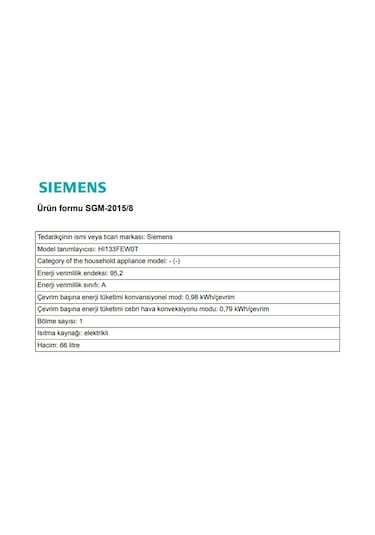 Siemens HI133FEW0T 66 LT Buhar Destekli Ankastre Fırın