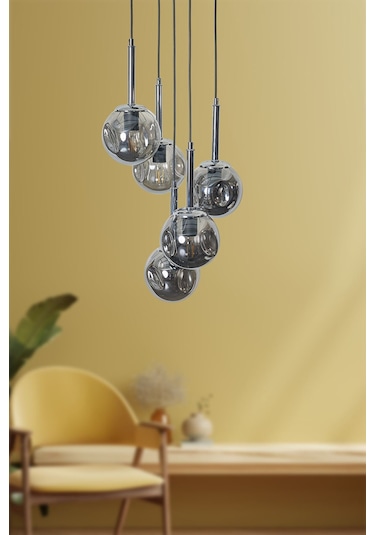 Mona 5 Li Krom-siyah Metal Gövde Füme Camlı Tasarım Lüx Sark... Krom