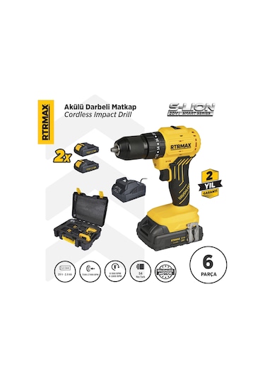 Rtrmax RTS5012 Şarjlı Darbeli Matkap Kömürsüz 54 Nm 2x2 Ah 20V Çift Akü S-Lion