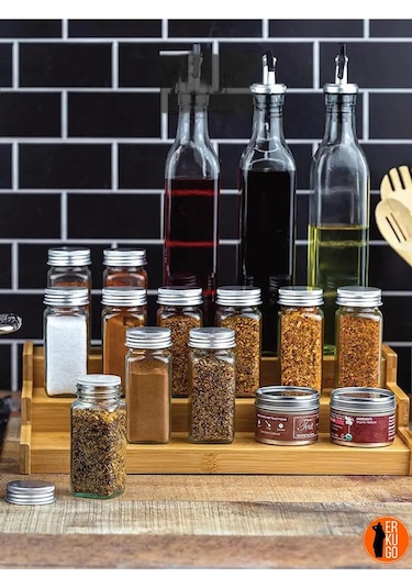 3 Katlı Bambu Stand Organizer, Baharatlık Düzenleyici