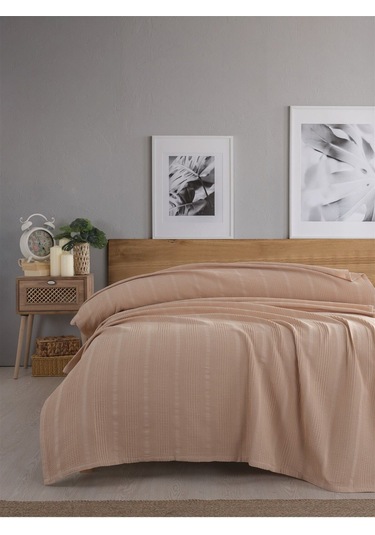 Çift Kişilik Waffle Pike 210x230cm, %100 Pamuk, Petekli Pike Bej