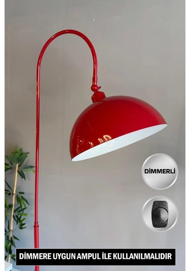 Dimmerli Kırmızı Lambader Hareketli Başlık Modern Dekoratif Metal Oturma Odası Çalışma Odası Zemin Kırmızı