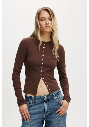 Madmext Acı Kahve Slim Fit Düğmeli Kadın Hırka Mg2580 Acı Kahverengi
