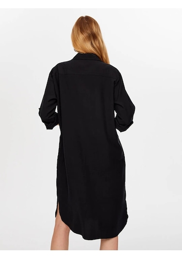 Faik Sönmez Boncuk İşi Nakışlı Uzun Kollu Kadın Gömlek Elbise Uw26elb014 Siyah