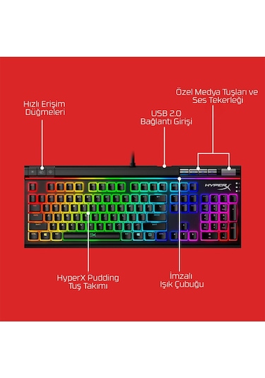 Hyperx Alloy Elite 2 HKBE2X-1X-UK/G Red Switch Lineer İngilizce RGB Mekanik Gaming Klavye