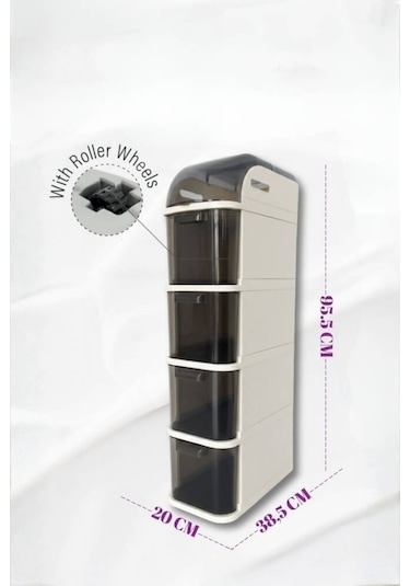 Piev Slim 5 Katlı Çekmeceli Tekerlekli Mutfak Ve Banyo Dolabı Beyaz