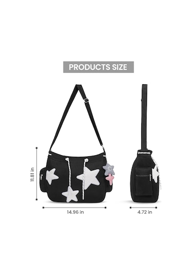 Sevimli Haberci Çantası, Estetik Çapraz Çanta, Y2k Yıldız Grunge Çanta Emo Omuz Çantası Kadınlar İçin Siyah A359 Siyah