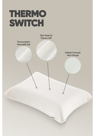 Akıllı Isı Hafızalı Tombul Visko Yastık - Ortopedik Termal Isı Dengeleyici Termoswıtch Lüx Yastık Beyaz