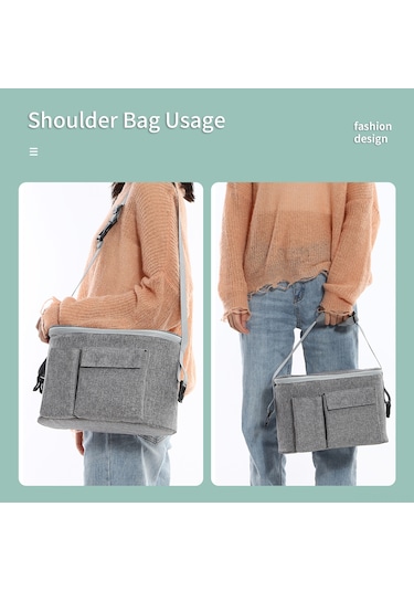 Hangfox Denim Mavi Bebek Arabası Organizerı - Su Geçirmez Isı Yalıtımlı Çift Cep, Alüminyum Folyo Döşeme, Ayırt Edilebilir Askı, 31x16x20cm Mavi