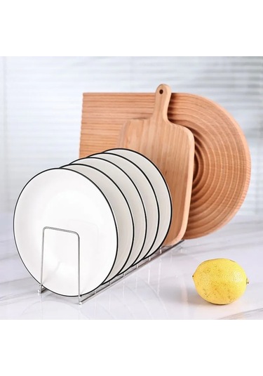 Shineyee Güncel Çelik Mutfak Rakası - Tencere, Tabak, Kase İçin 30.3x10.5x2.5cm - Silver - Raylı Montajlı Süzgeçli Tutucu Gümüş