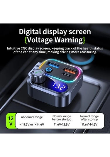 Honeybeeshop Araba Kablosuz Hızlı Şarj Cihazı Hd Ekranlı 54 Hızlı Şarj Usb Kart Desteği Eller Serbest Arama Çok Fonksiyonlu Otomotiv Aksesuarları