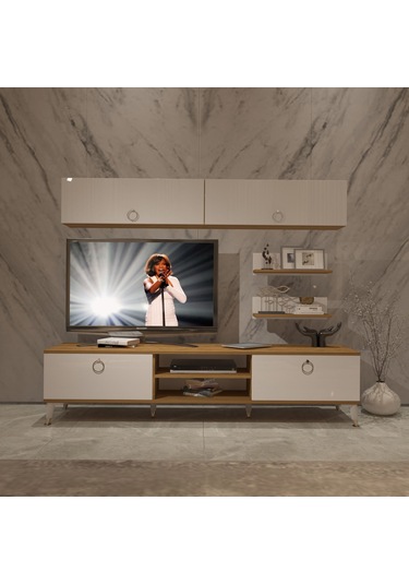 Decoraktiv Eko 5 Mdf Dvd Gold Tv Ünitesi Tv Sehpası Pera - Beyaz