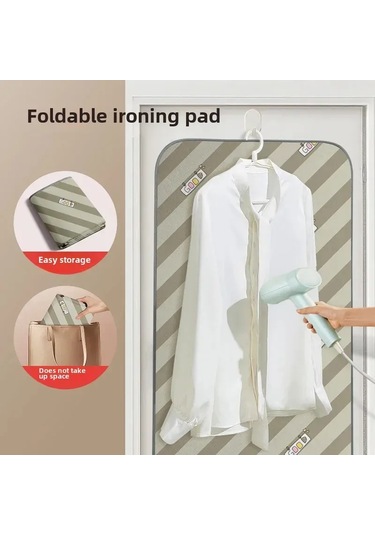 Moveevo Ev İçin Çok Amaçlı Katlanabilir Ütü Yastığı Yeşil Çizgili Orta Boy 70x40cm - Isı Yalıtımlı Kumaş + Yanma Engelleme Eldiveni Diğer