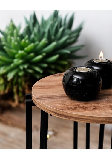 3 Lü Zigon Sehpa Metal Ayaklı Çam Ahşap Yuvarlak Misafir Sehpası