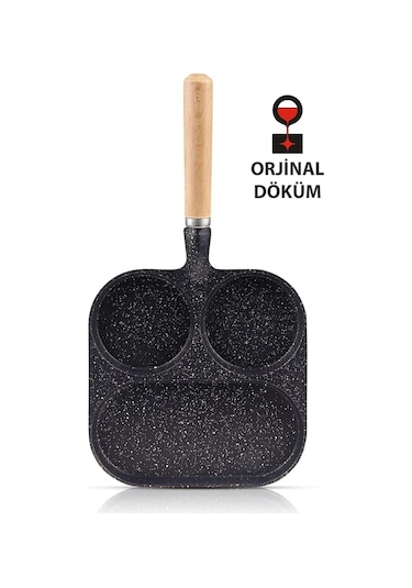 Evini Sev 3 Bölmeli Granit Döküm Tava Pancake Yumurta Mücver Omlet Tavası
