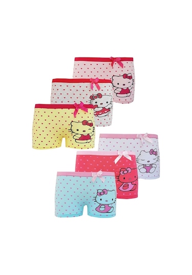 6'lı Kız Çocuk Sevimli Kedicik Boxer Pamuklu Likralı Eğlenceli