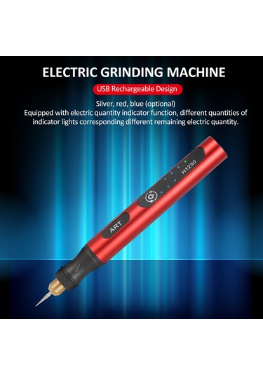 Youtek Usb Şarjlı 3 Hızlı El Taşlama Kalemi - Tırnak, El Sanatları Ve Oyma İçin 4 Taşlama Ucu Ve 30 Elmas Uçlu Set, Kırmızı