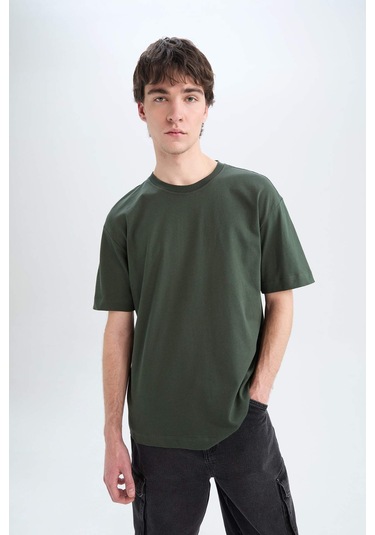 DeFacto Oversize Geniş Kalıp Bisiklet Yaka Basic Düz Kısa Kollu Tişört E6885AXNSKH225