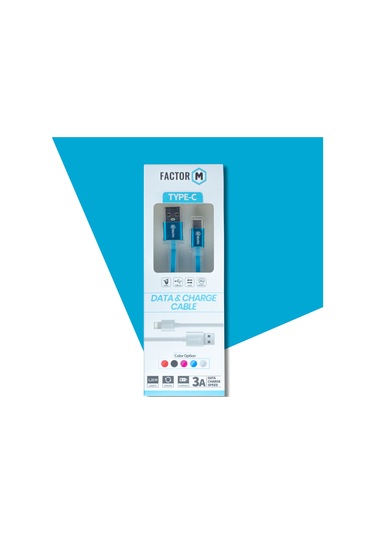 Factor-M FM-3A120TP Type-C Data Kablosu 3A 1.2 M Mavi