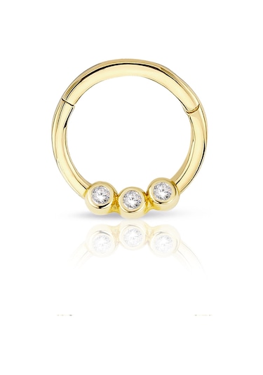 Lilarote Yuvarlak Üç Taşlı Altın Helix Piercing