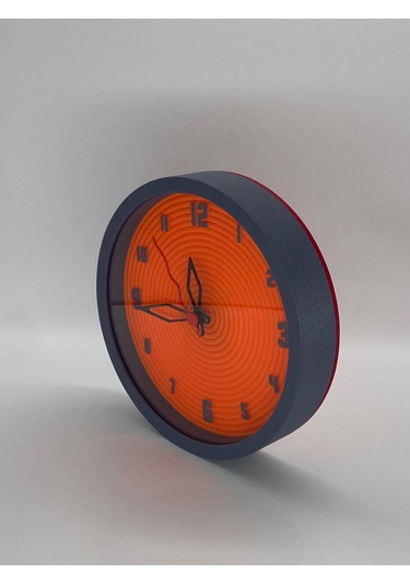 Turuncu Spiral, Koyu Gri Kasa, Modern Duvar Saati Siyah