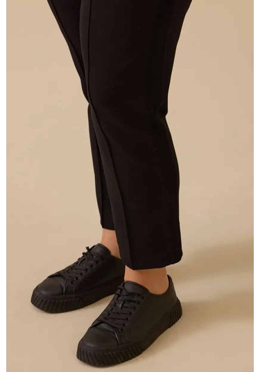 Kadın Büyük Beden Ön Dikişli Pantolon - Siyah Siyah