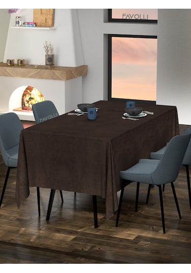 Kadife Dokulu Kahverengi Masa Örtüsü Kahverengi