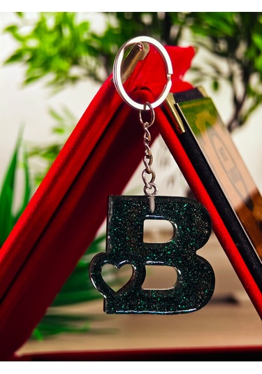 Harfli Anahtarlık Epoksi Kişiye Özel Yapım El Yapımı Harf Anahtarlık Kalp Model Özel Tasarım Hediyelik Ürün Kalp Desenli Simli Anahtarlık Beyaz - Pembe