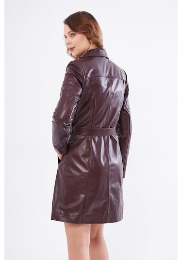 Derinss Dka2391 Hakiki Deri Kadın Bordo Pardesü 001