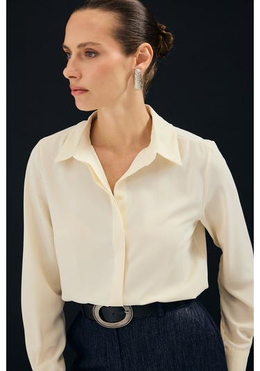 Sateen Klasik Düz Gömlek - Sarı-136997