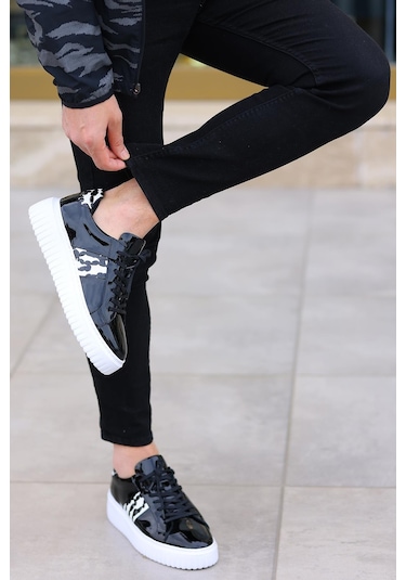 Shoetyle - Siyah Rugan Deri Bağcıklı Erkek Günlük Ayakkabı 101-1100-947 Siyah