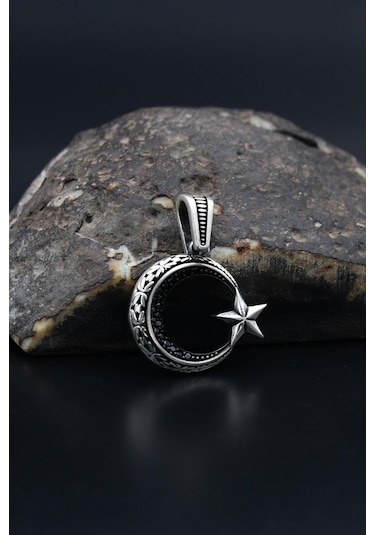 Kolye Ucu 925 Ayar Gümüş Ay Yıldızlı Ayyıldızlı Kral Zincir Desenli 901179