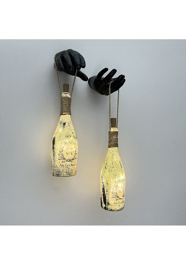 El Yapımı Siyah Erkek Eli Heykeli Dekorlu Peri Led Işıklı Buzlu C Çok Renkli