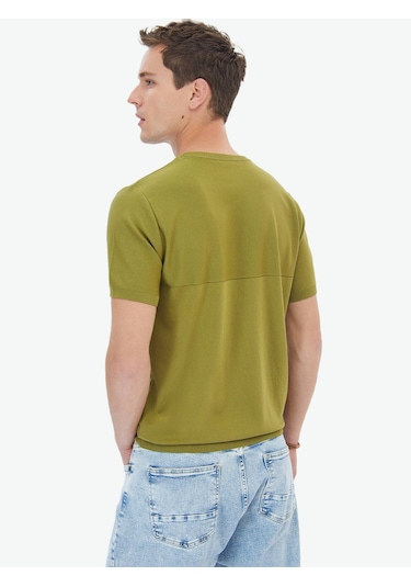 Kip Yağ Yeşili Bisiklet Yaka Ters Örgü Triko Çok Renkli