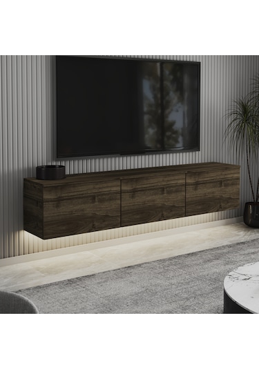 Neon Led Işıklı Duvara Monte,3 Kapaklı Tv Ünitesi,tv Sehpası Sandık Ceviz - İstanbul Ceviz İstanbul Ceviz