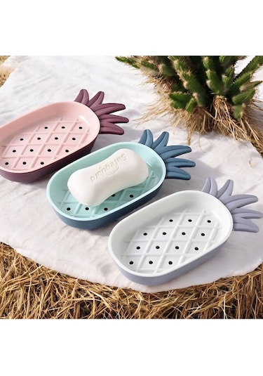 Harmony Ans-07 Ananas Figürlü Süzgeçli Katı Sabunluk Su Tutmaz Katı Sabunluk Lavabo Üstü Sabunluk 1 Adet Renkli