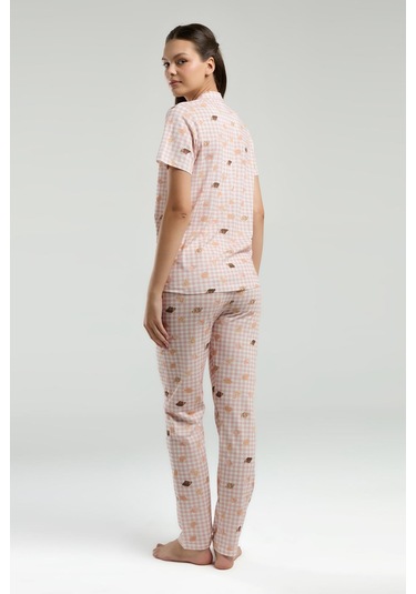 Roly Poly Kadın Gömlek Yaka Önden Düğmeli Kısa Kol Pijama Takım Beyaz