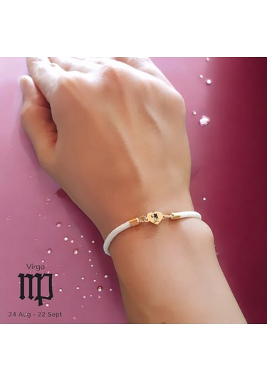 Archin Başak Burçlarına Özel 14 Ayar Altın Plakalı Beyaz Örgülü Kalp Figürlü Hediye Bileklik-478burç Başak